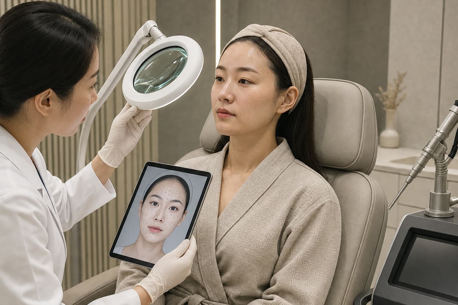 얼굴 병변을 지도화하고 제거 순서를 정하는 모습