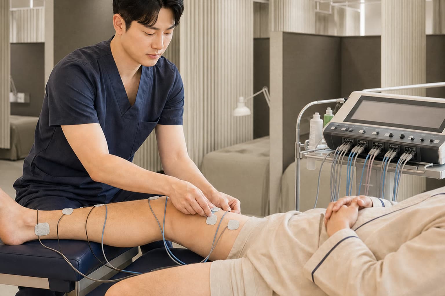 신경 경로를 따라 페인스크램블러 전극을 배치한 모습