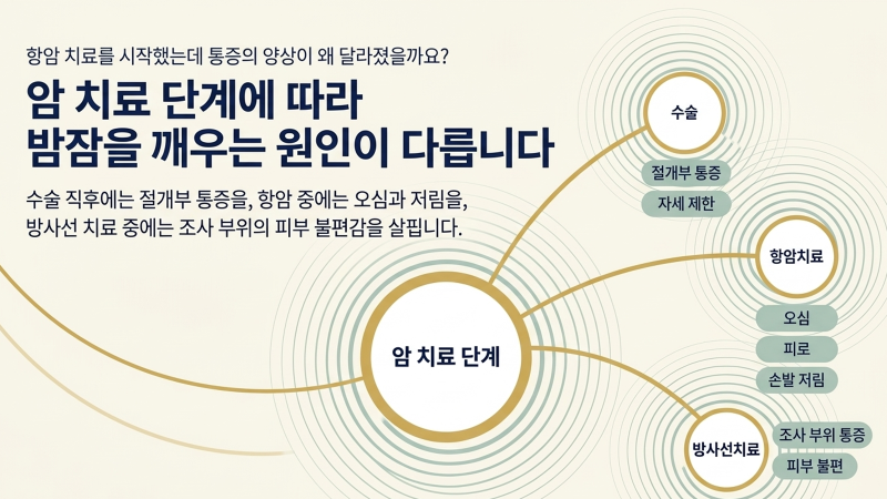 수술 및 항암 치료 전후에 나타나는 다양한 신체 변화를 점검하는 장면