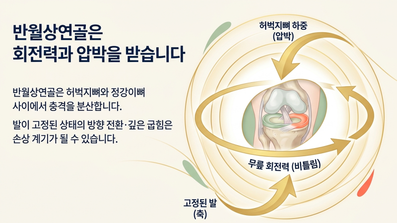 무릎 관절선 통증과 잠김 증상을 설명하는 진료 관련 슬라이드 자료