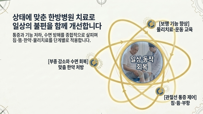 무릎 건강 회복을 돕는 다양한 물리치료 및 재활 환경을 담은 사진