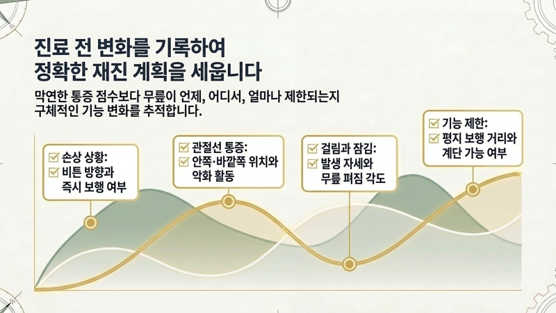 치료 과정과 입원 시 확인할 사항을 안내하는 여섯 번째 슬라이드