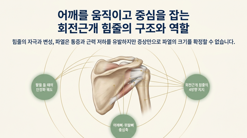 어깨 통증과 수면 방해를 함께 살펴야 하는 이유를 나타내는 이미지입니다.