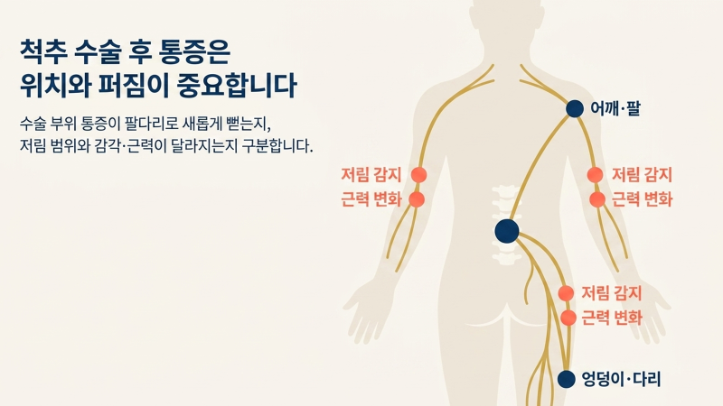 통증과 수면 상태를 함께 살펴야 하는 이유를 설명하는 위치의 이미지