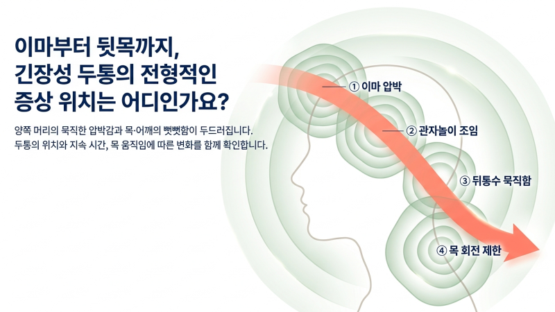 목 근육 긴장과 두통의 연관성을 시각화한 두 번째 안내 이미지