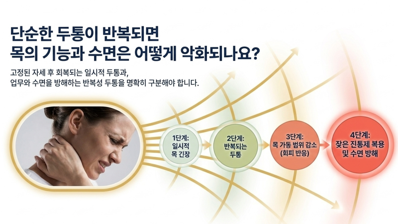 초기 두통 발생 시 확인할 수 있는 신체적 특징을 보여주는 이미지